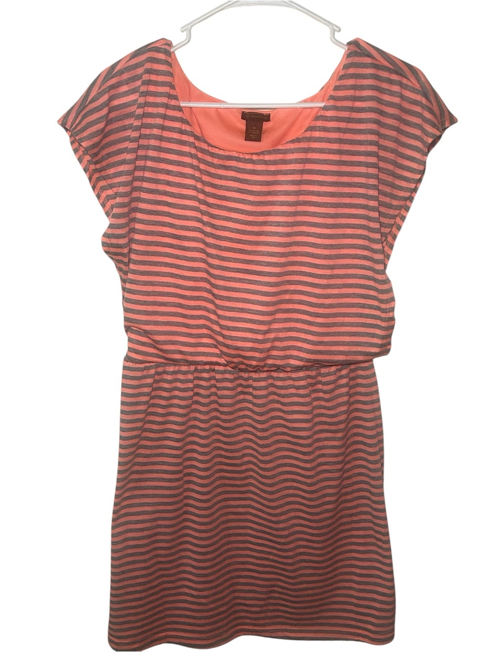 Copper Key Coral and Gray Striped Womens Casual Dress Medium Bright Comfort Casu